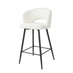 Tabouret de bar en tissu bouclette blanc avec dossier ouvert (lot de 2) GALWAY
