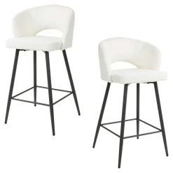 Tabouret de bar en tissu bouclette blanc avec dossier ouvert (lot de 2) GALWAY