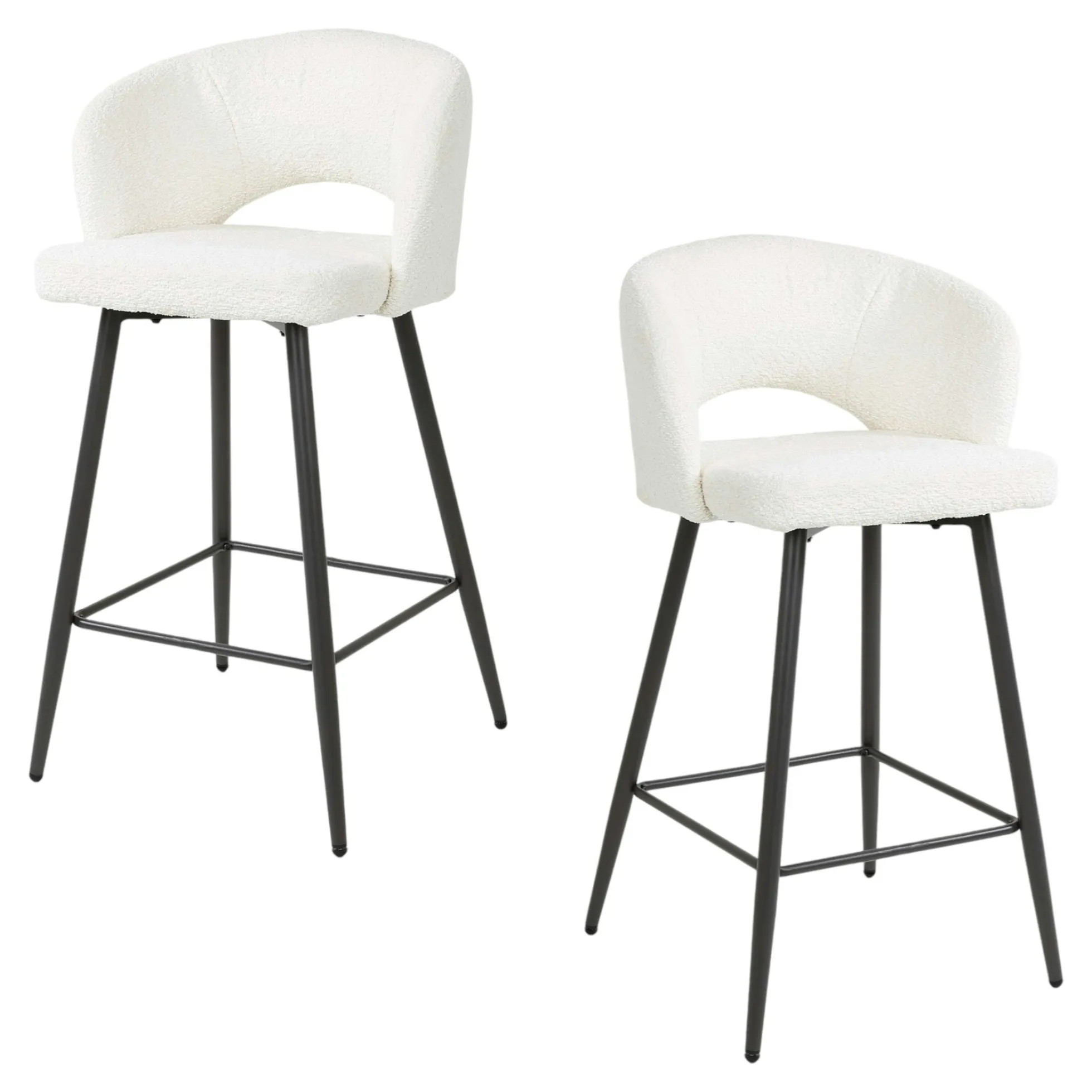 Tabouret de bar en tissu bouclette blanc avec dossier ouvert (lot de 2) GALWAY