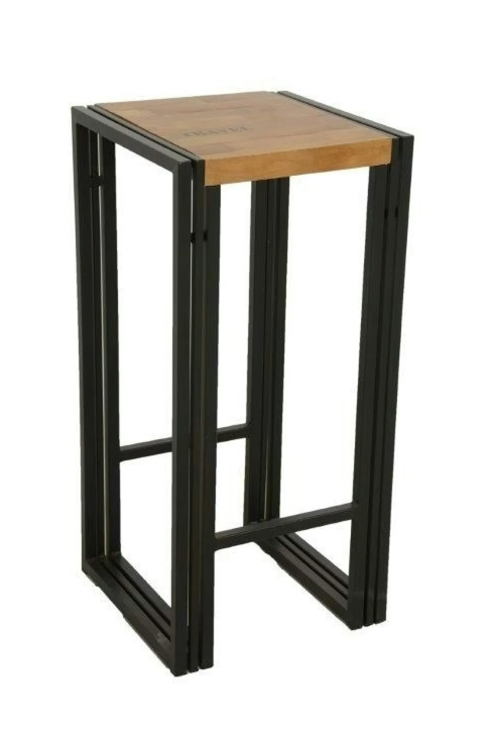 Tabouret de bar hévéa recyclé naturel et métal noirci 36X36X75cm DOCKER