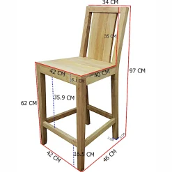Tabouret de bar Hévéa 42x46x97 GALA