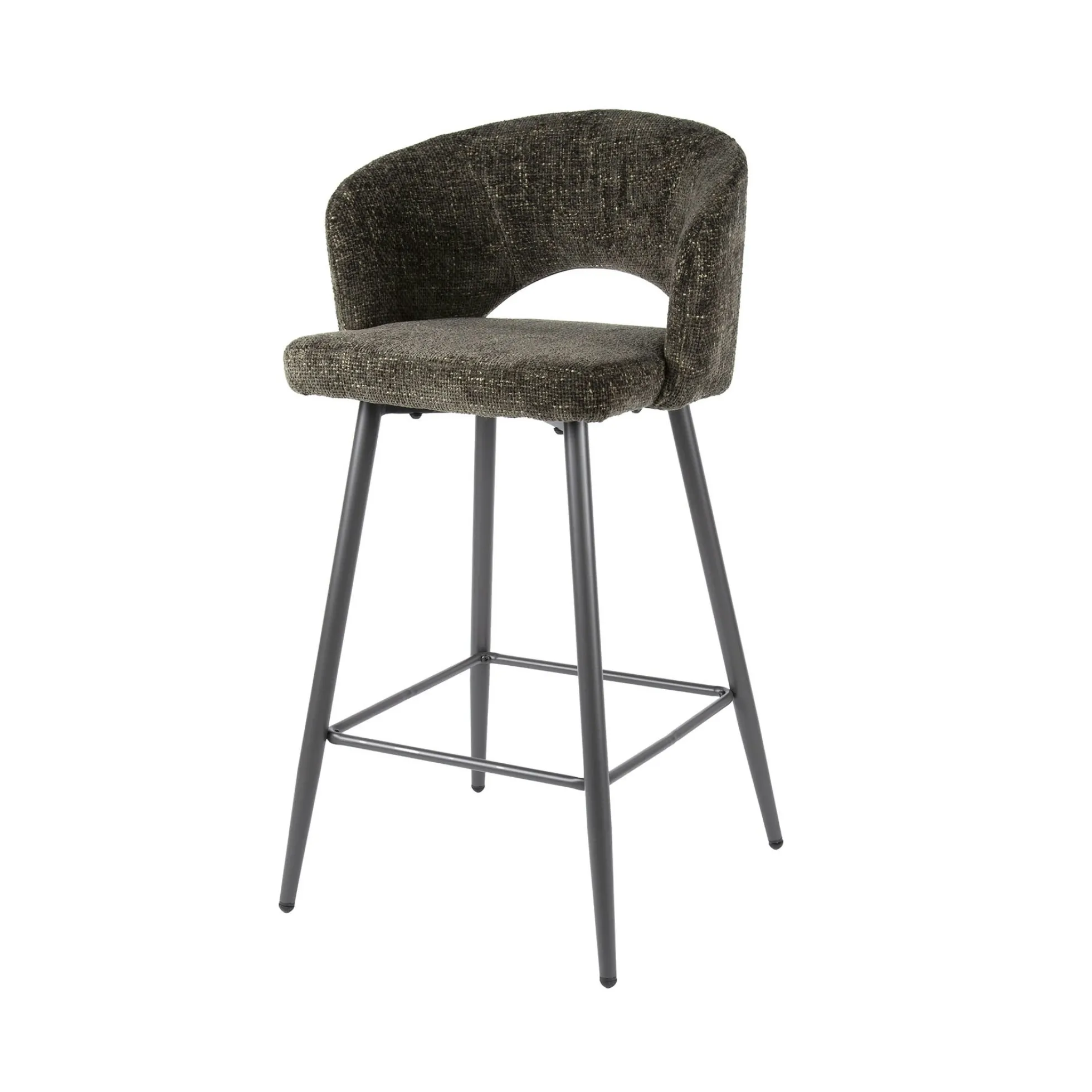Tabouret de bar marron en velours tissé avec dossier ouvert (lot de 2) GALWAY