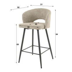 Tabouret de bar marron en velours tissé avec dossier ouvert (lot de 2) GALWAY