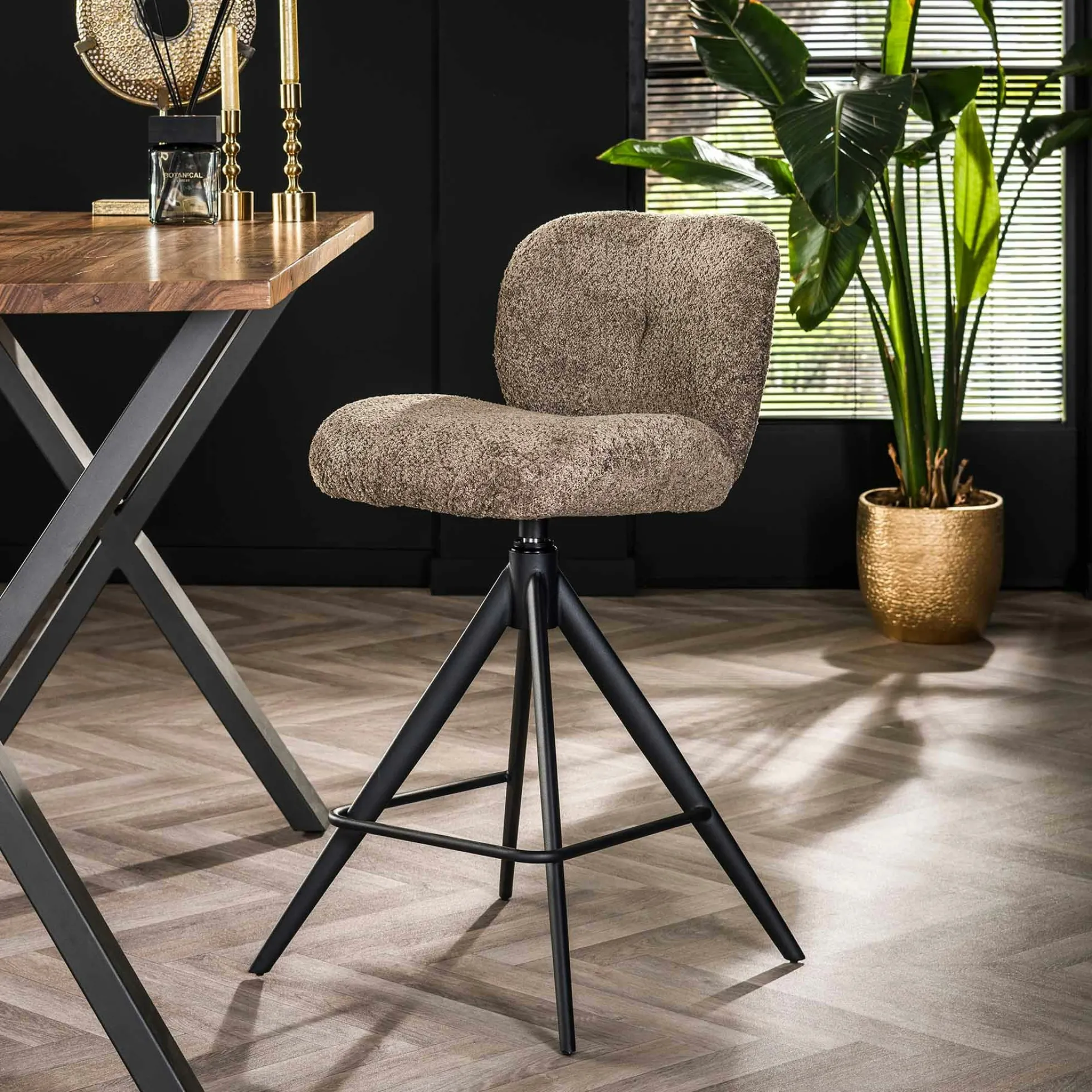 Tabouret de bar pivotant en bouclette taupe (lot de 2) GALWAY
