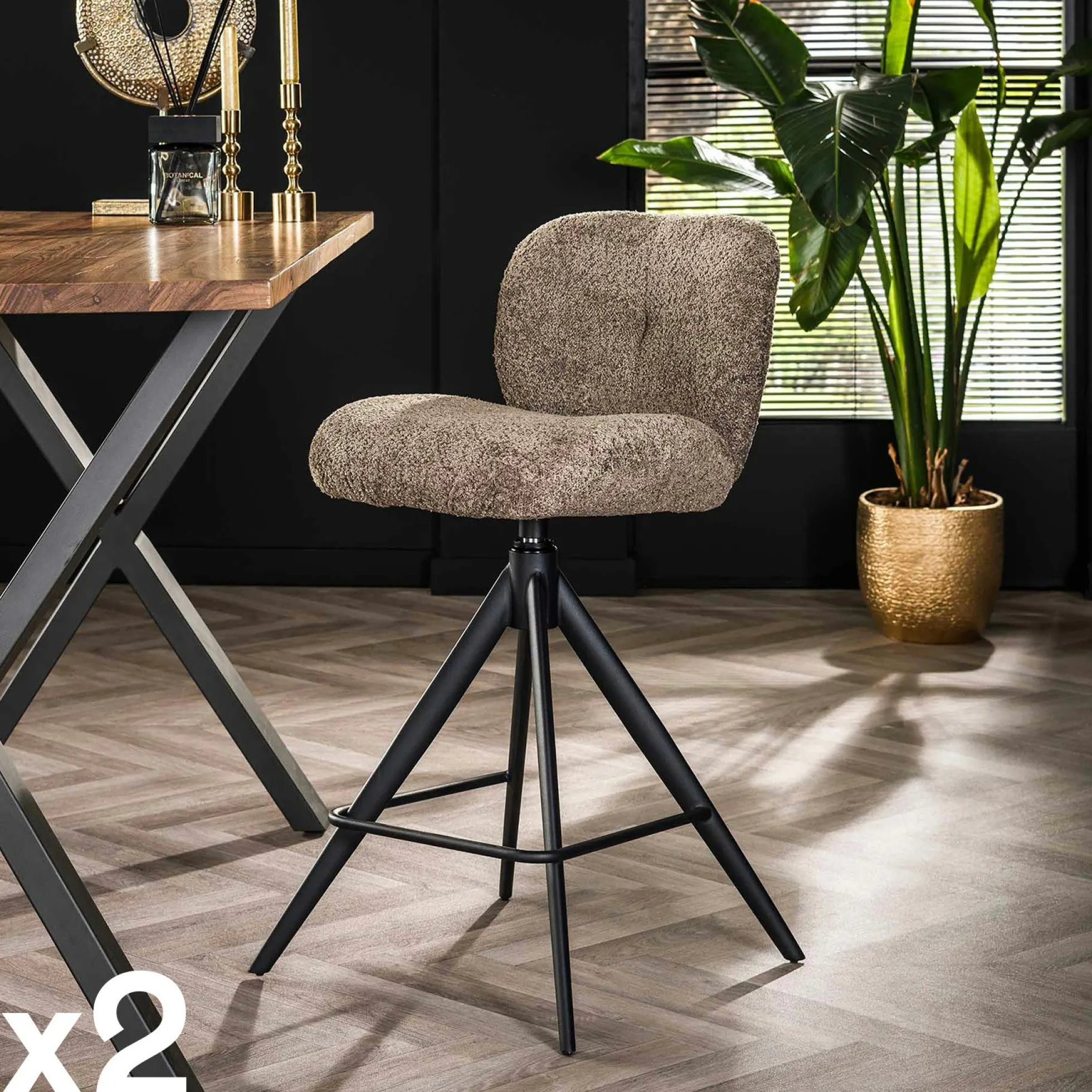 Tabouret de bar pivotant en bouclette taupe (lot de 2) GALWAY