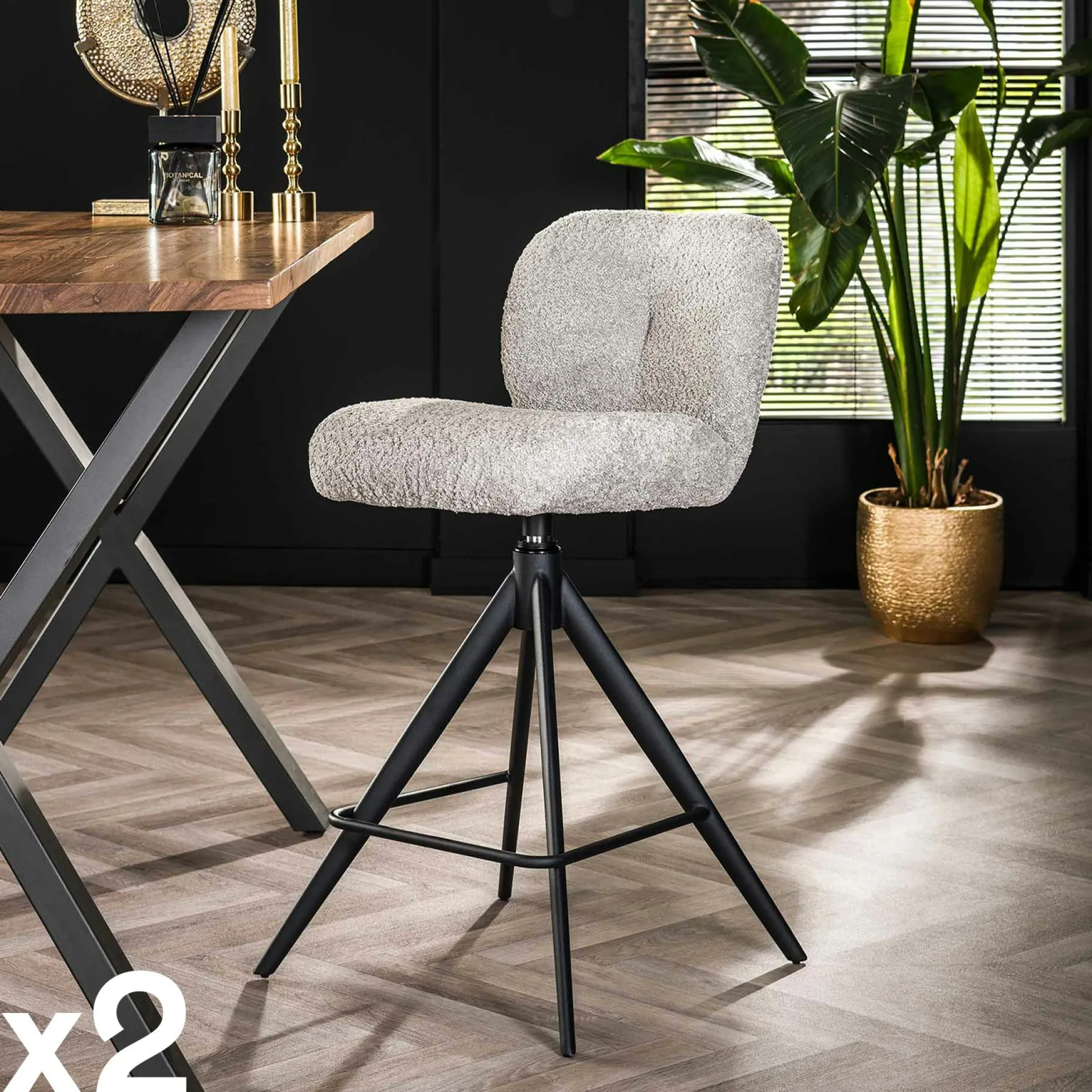 Tabouret de bar pivotant en bouclette grise (lot de 2) GALWAY