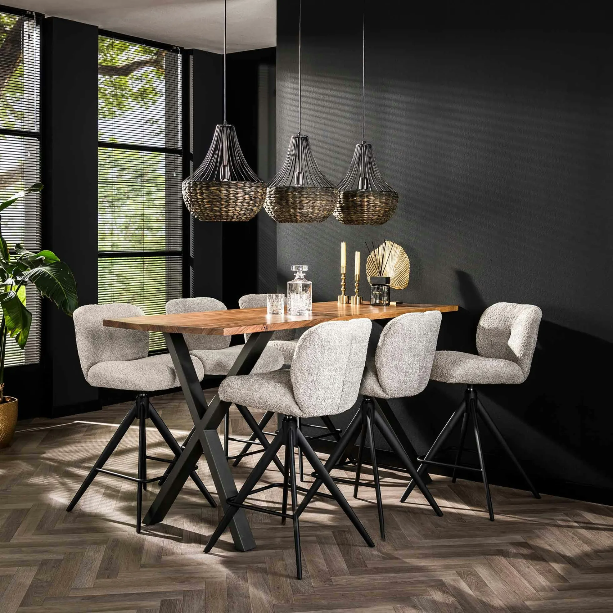 Tabouret de bar pivotant en bouclette grise (lot de 2) GALWAY
