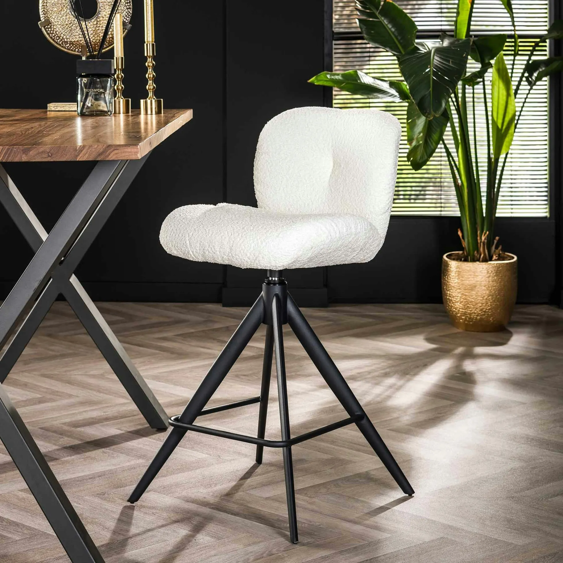 Tabouret de bar pivotant en bouclette blanche (lot de 2) GALWAY