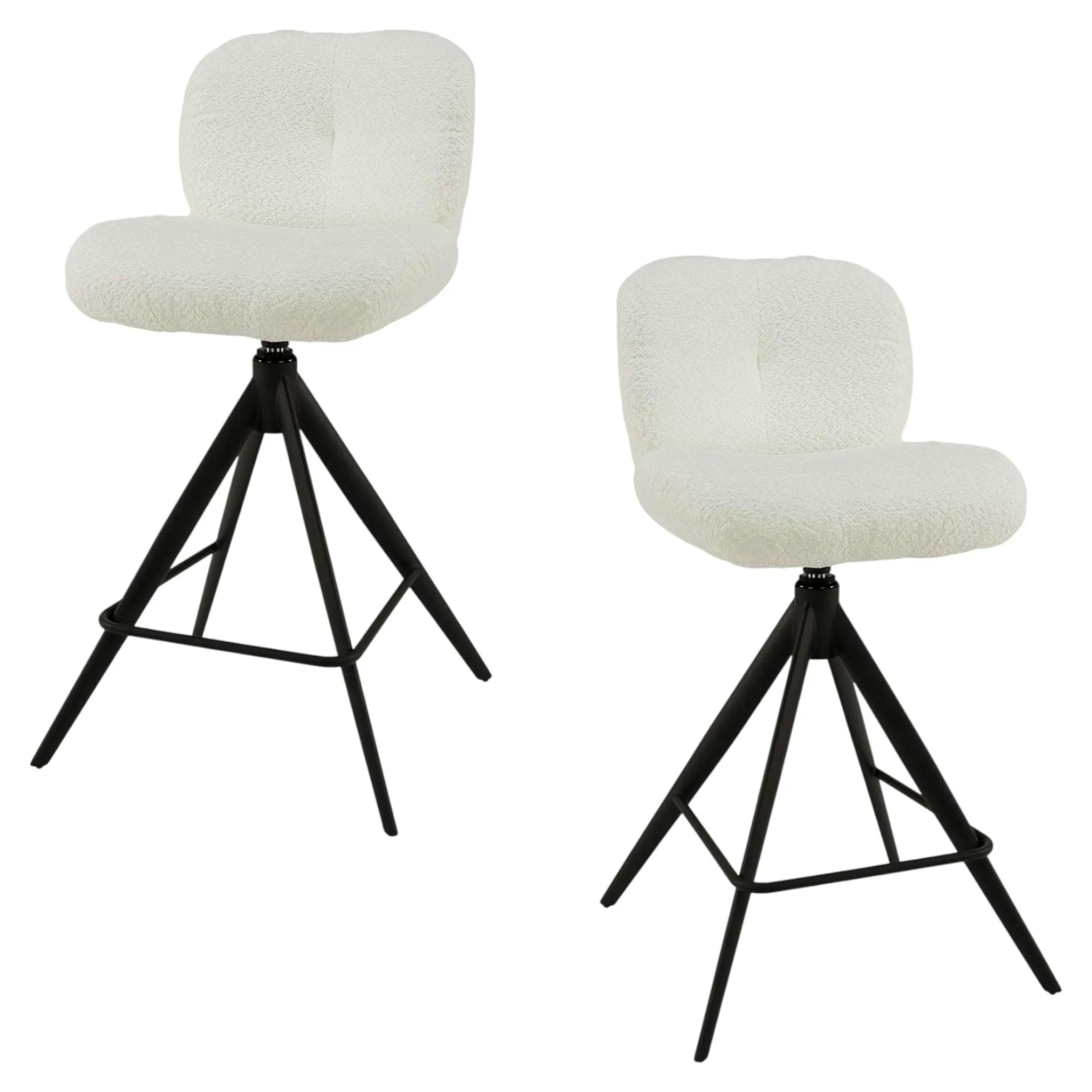 Tabouret de bar pivotant en bouclette blanche (lot de 2) GALWAY