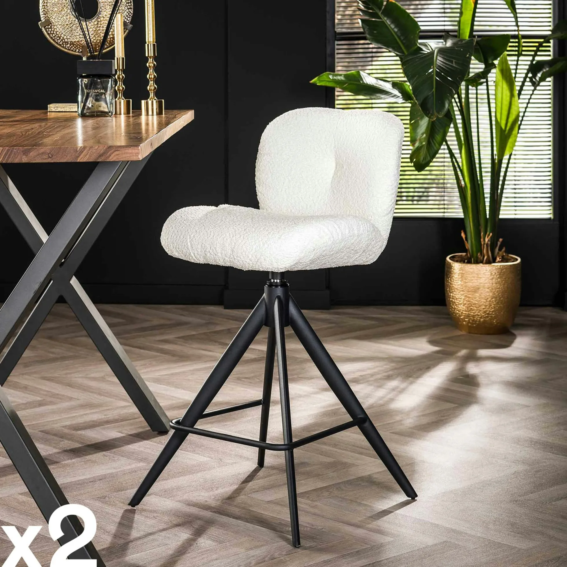 Tabouret de bar pivotant en bouclette blanche (lot de 2) GALWAY