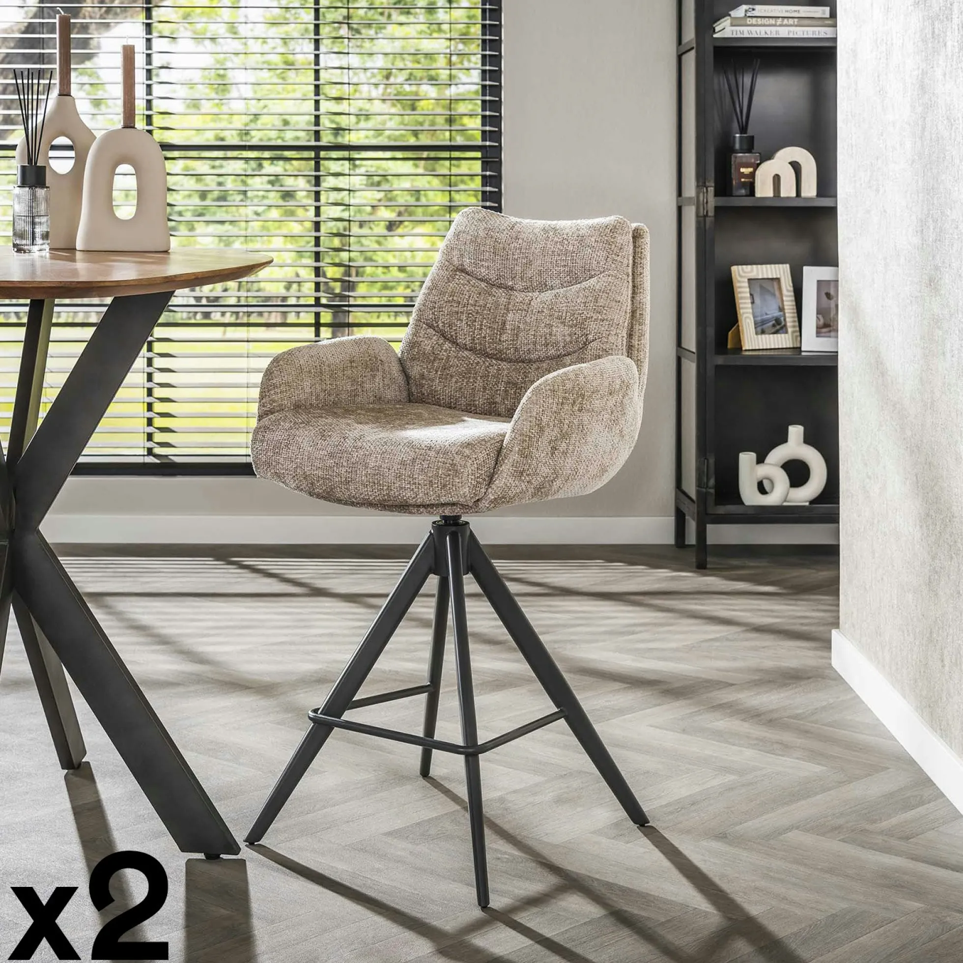Tabouret de bar pivotant grand confort, finition beige (lot de 2) TAJ