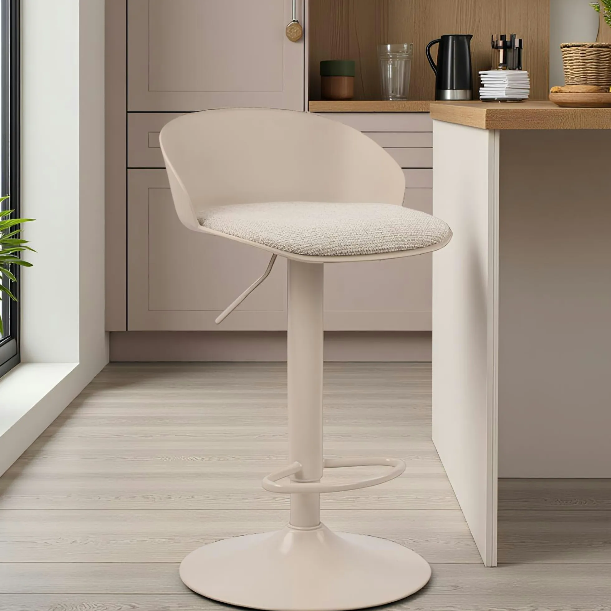 Tabouret de bar réglable métal et tissu beige (lot de 2) LEEDS