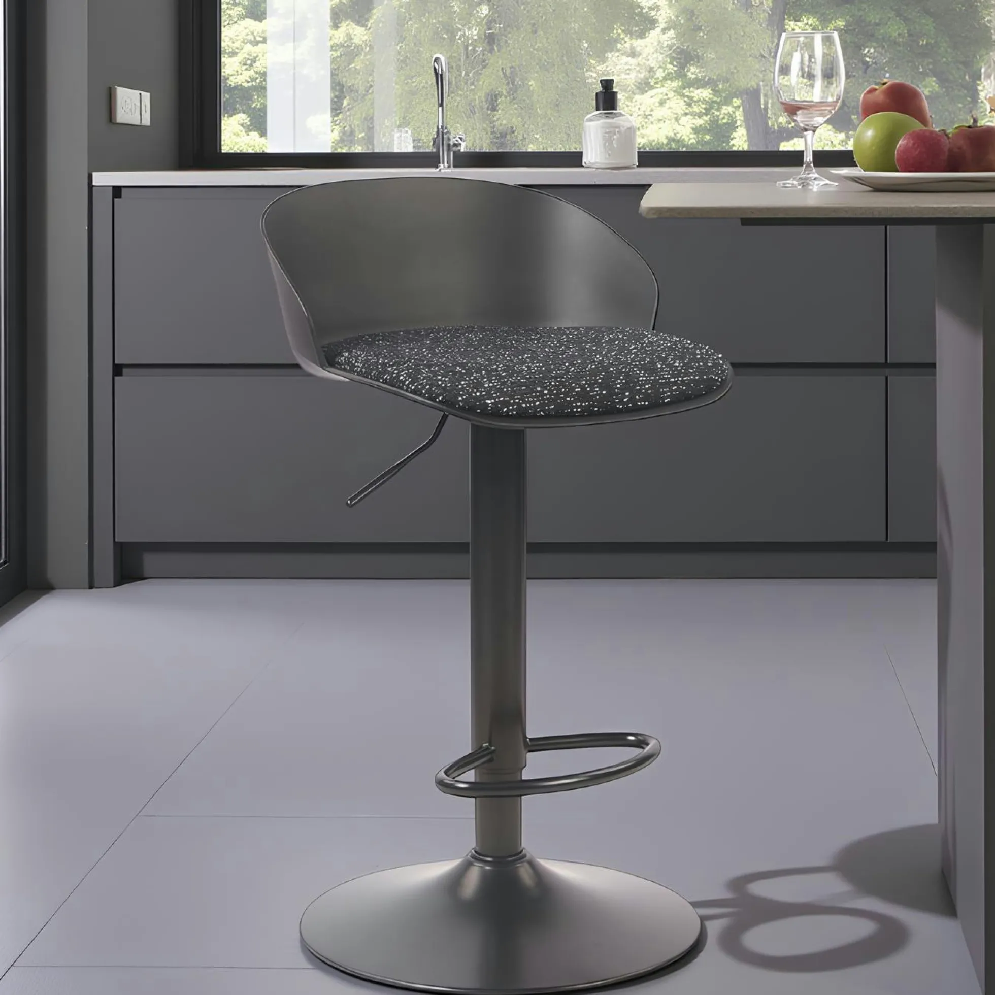 Tabouret de bar réglable métal et tissu noir (lot de 2) LEEDS