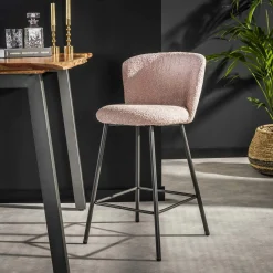 Tabouret de bar rose en tissu bouclette (lot de 2) GALWAY