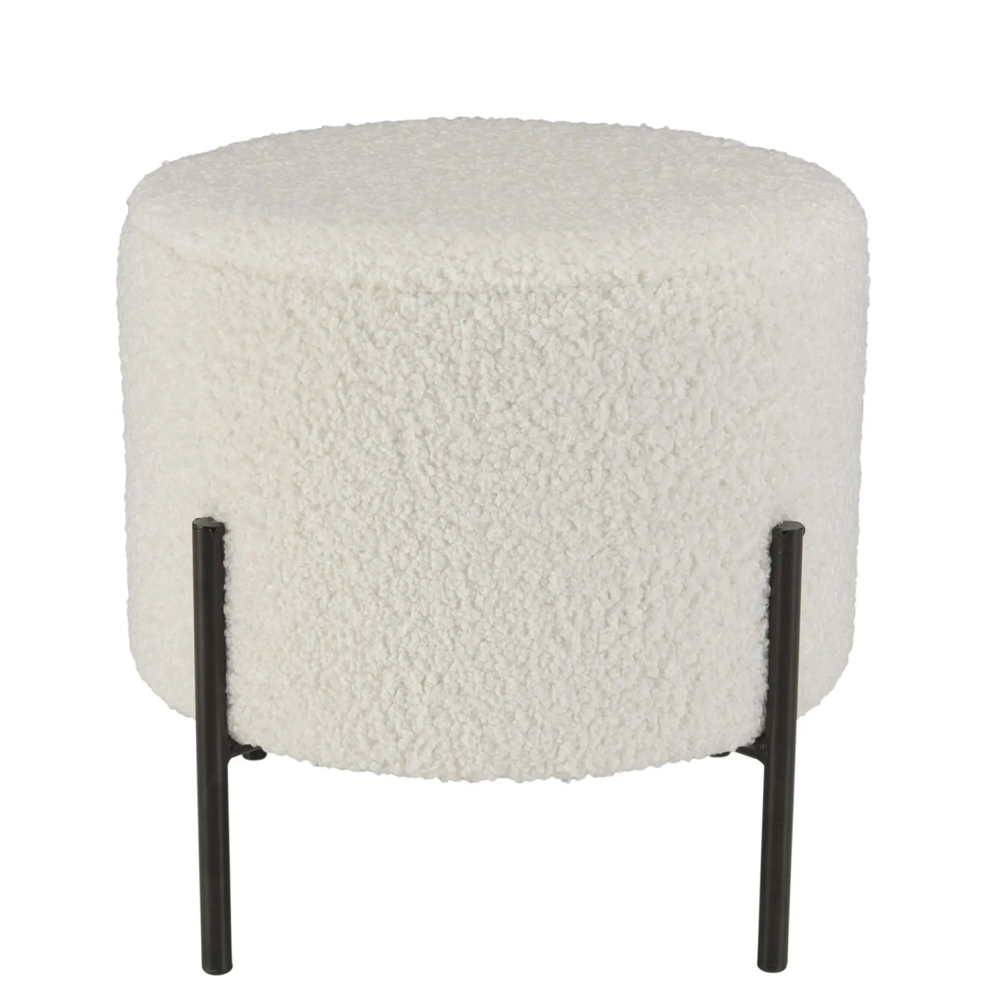 Tabouret de salon rond blanc tissu bouclettes TIM