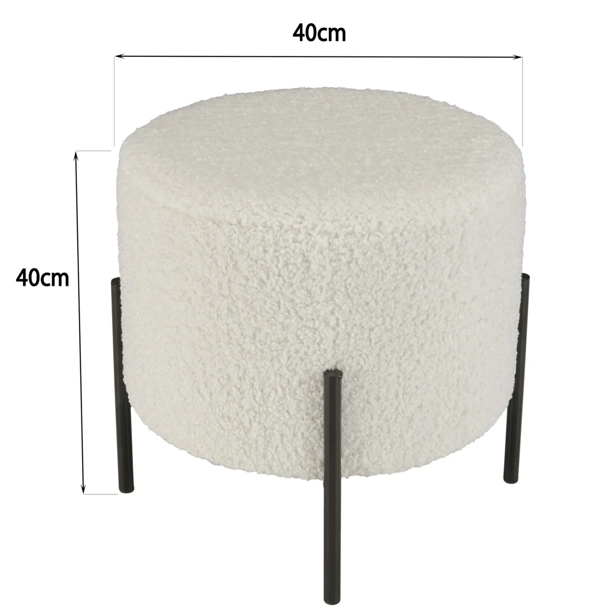 Tabouret de salon rond blanc tissu bouclettes TIM