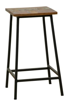 Tabouret en Hévéa recyclé coloré et métal 40x40x60cm LOFT COLORS