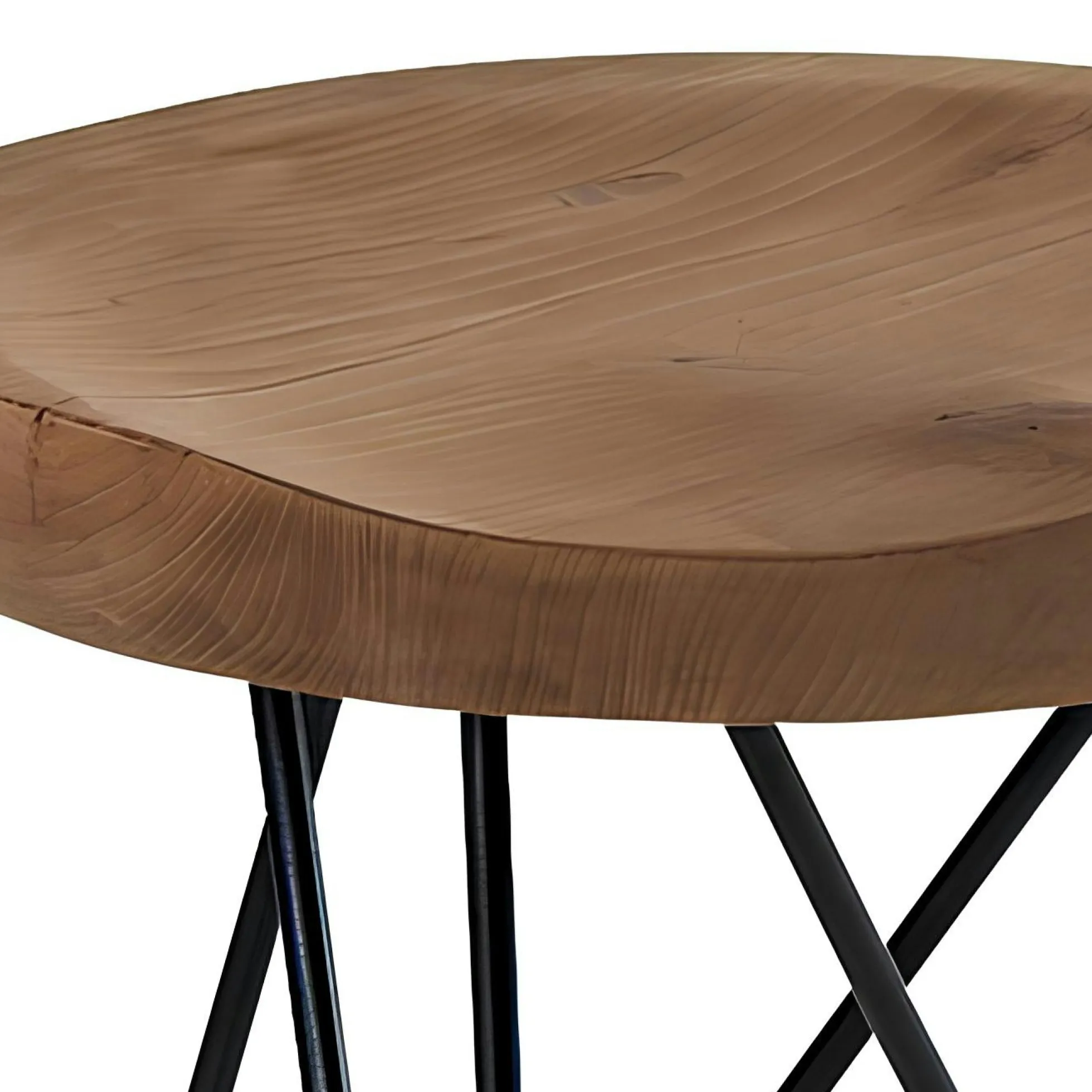 Tabouret en teck massif avec 3 pieds en épingle métal noir D40xH43cm TOWN
