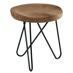 Tabouret en teck massif avec 3 pieds en épingle métal noir D40xH43cm TOWN