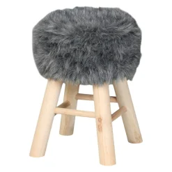 Tabouret fourrure grise synthétique