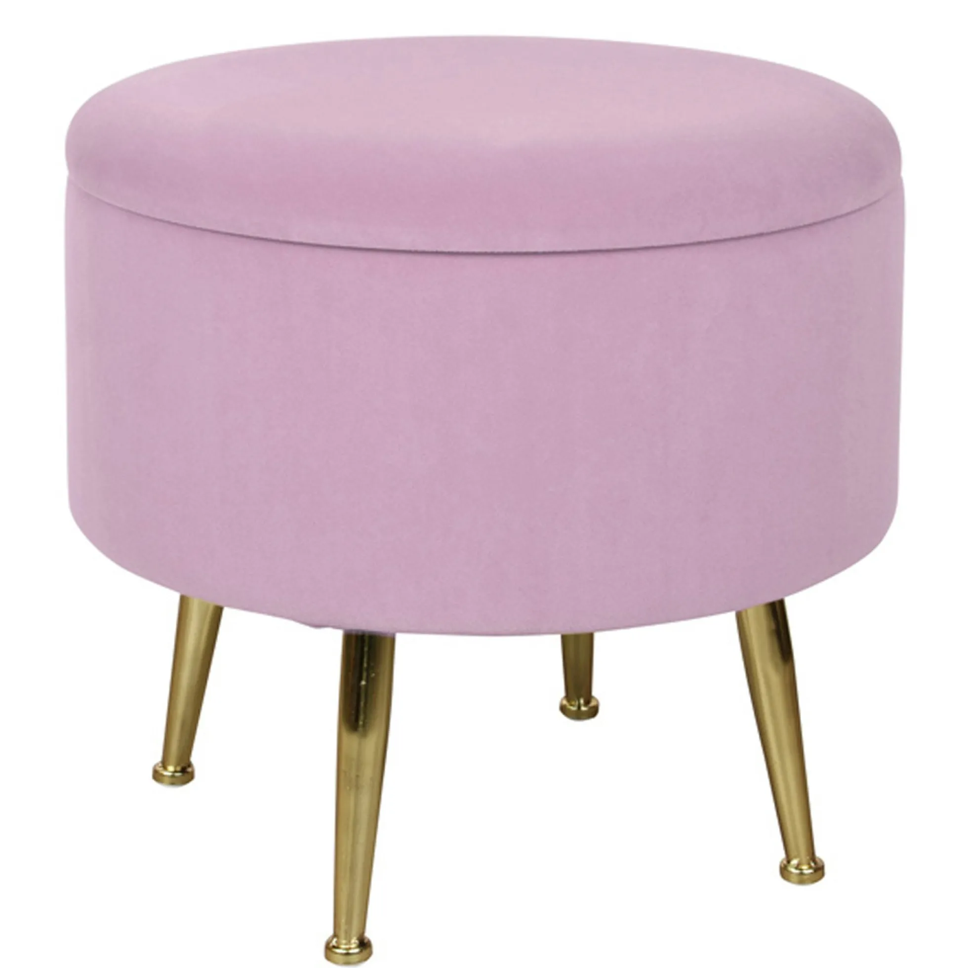 Tabouret pouf rond tissu rose pieds dorés TIM(lotde 2)