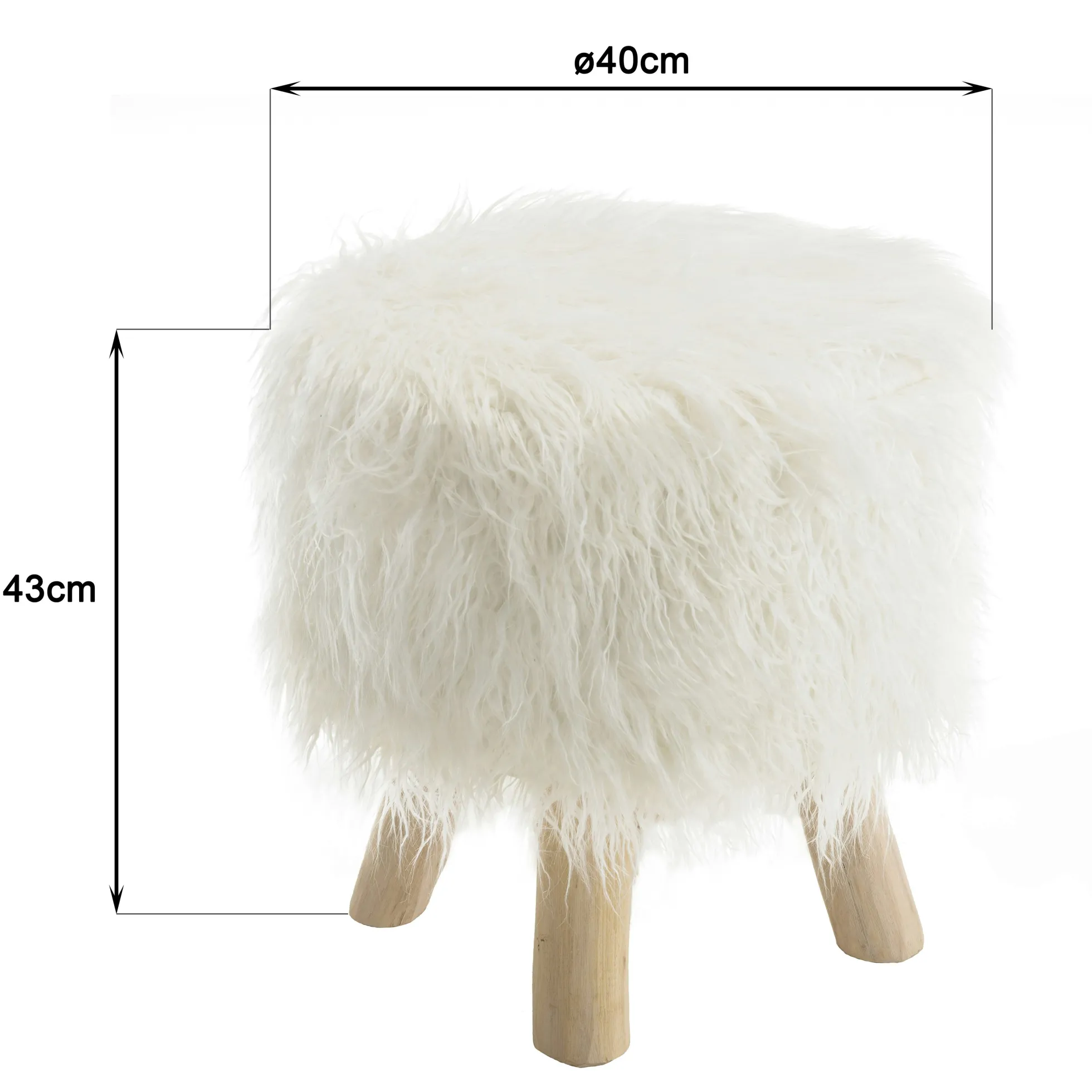 Tabouret rond effet fourrure et pieds bois TIM