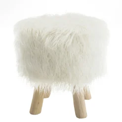 Tabouret rond effet fourrure et pieds bois TIM