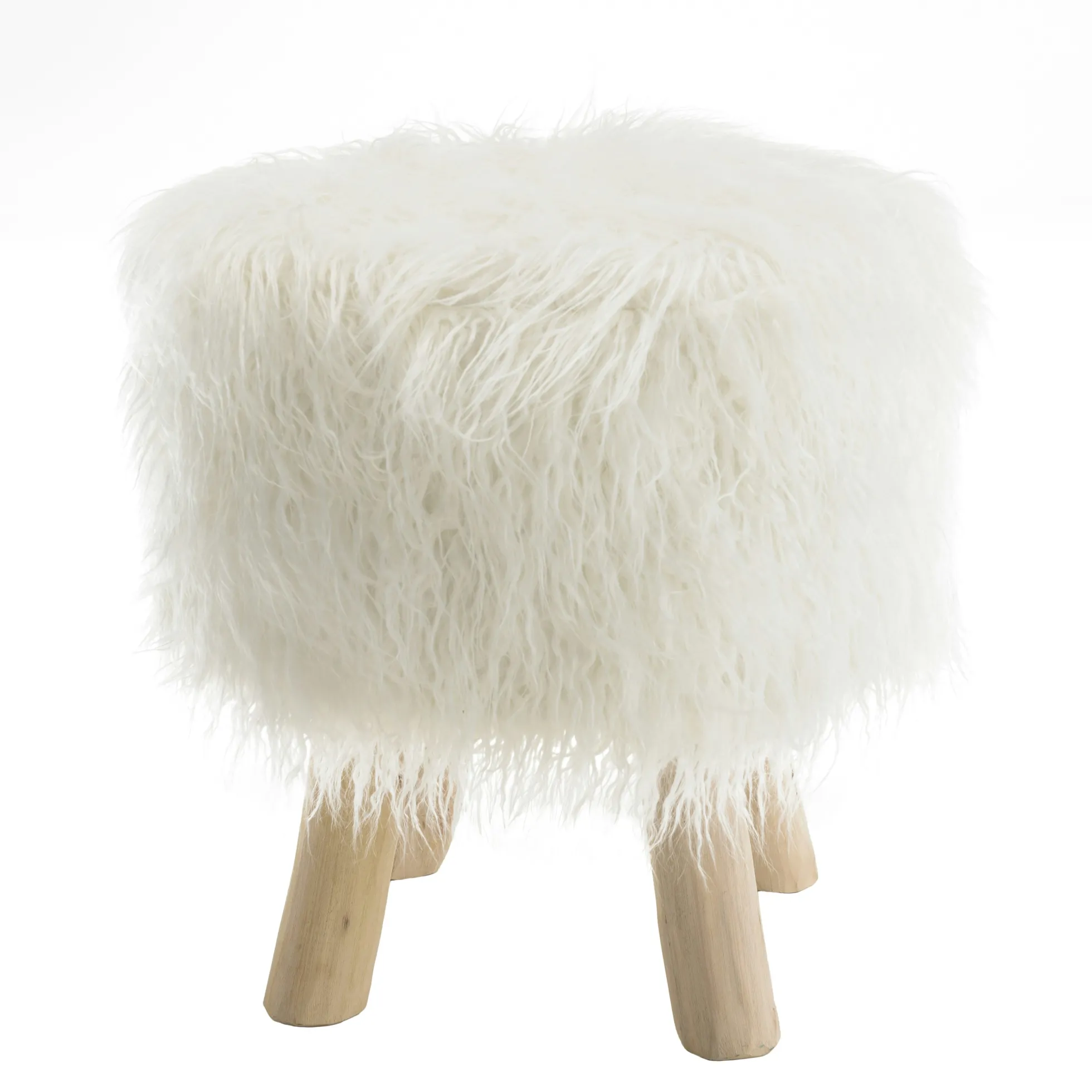 Tabouret rond effet fourrure et pieds bois TIM