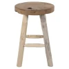 Tabouret rond en bois de teck avec 4 pieds - style campagne ARIZONA
