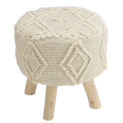 Tabouret rond laine ivoire avec losanges TIM