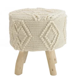 Tabouret rond laine ivoire avec losanges TIM