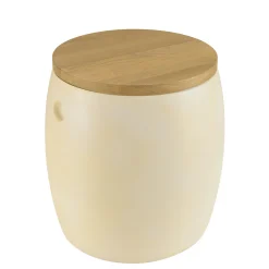 Tabouret tonneau en béton beige et bois BRASILIA