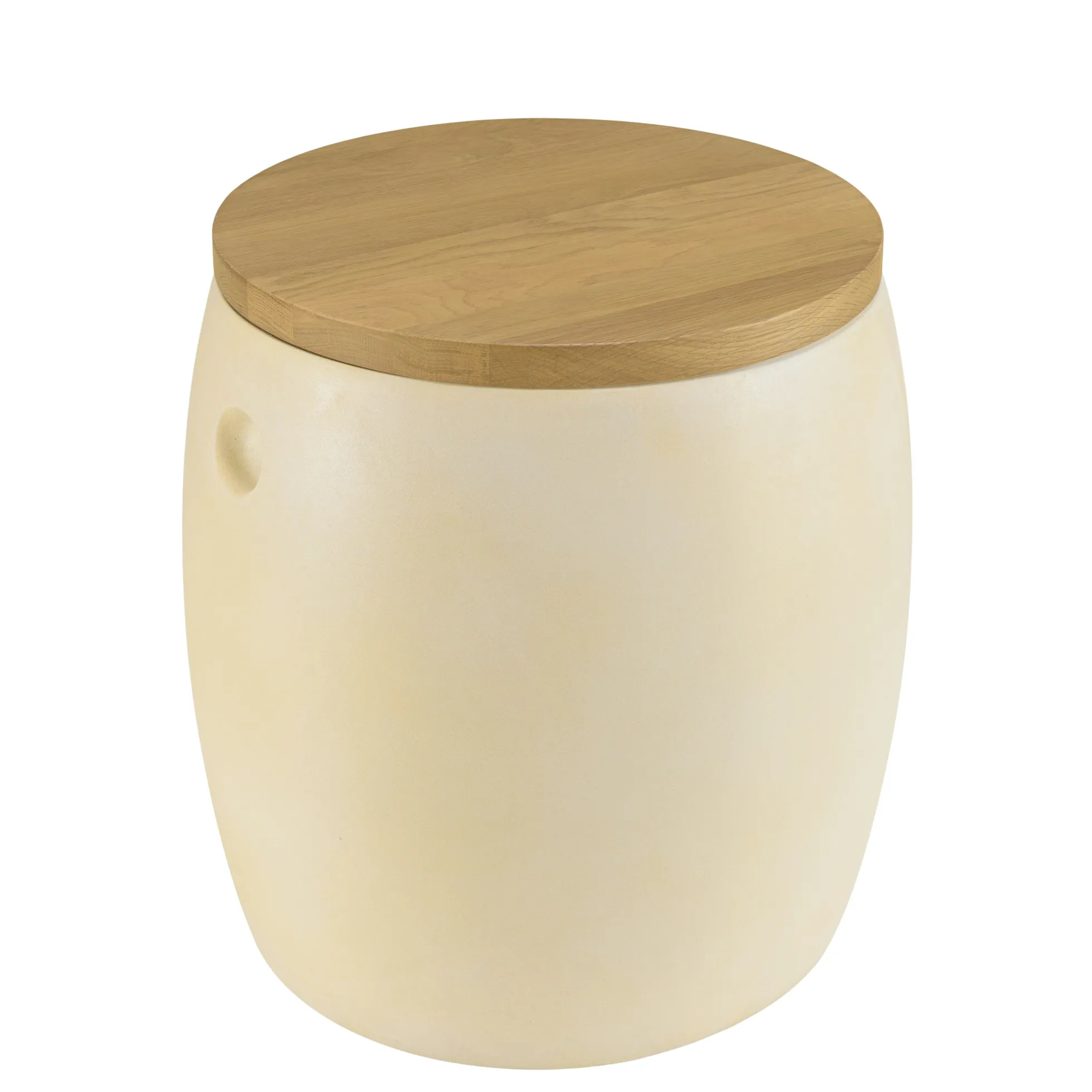 Tabouret tonneau en béton beige et bois BRASILIA