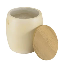 Tabouret tonneau en béton beige et bois BRASILIA