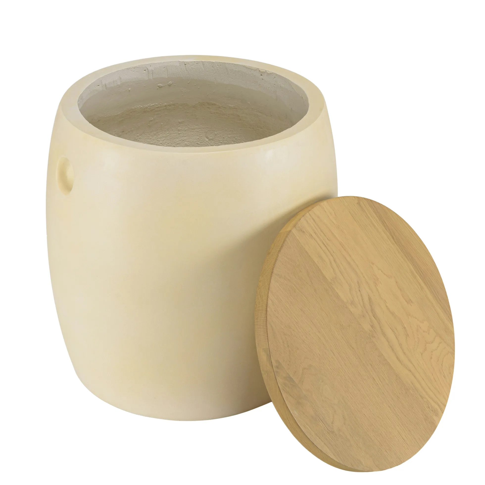 Tabouret tonneau en béton beige et bois BRASILIA