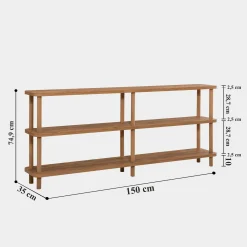 Étagère console effet bois clair 150 cm - 3 niveaux MARFA