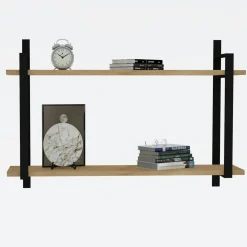Étagère moderne décor bois 2 plateaux à cadres métal JENA