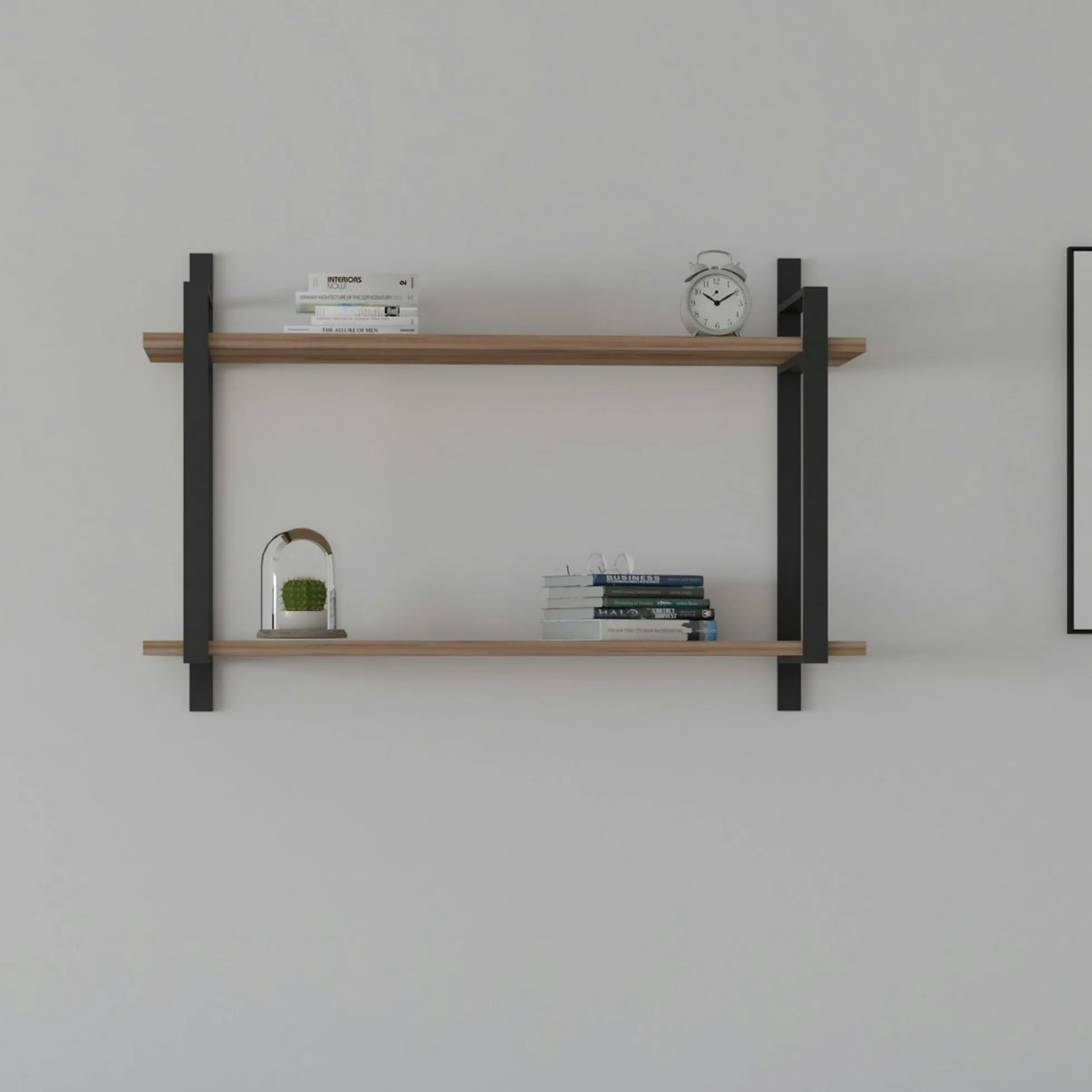 Étagère moderne décor bois 2 plateaux à cadres métal JENA