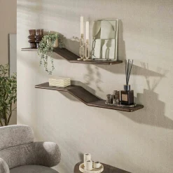 Étagère murale design en S teck recyclé foncé (lot de 2) YOGI