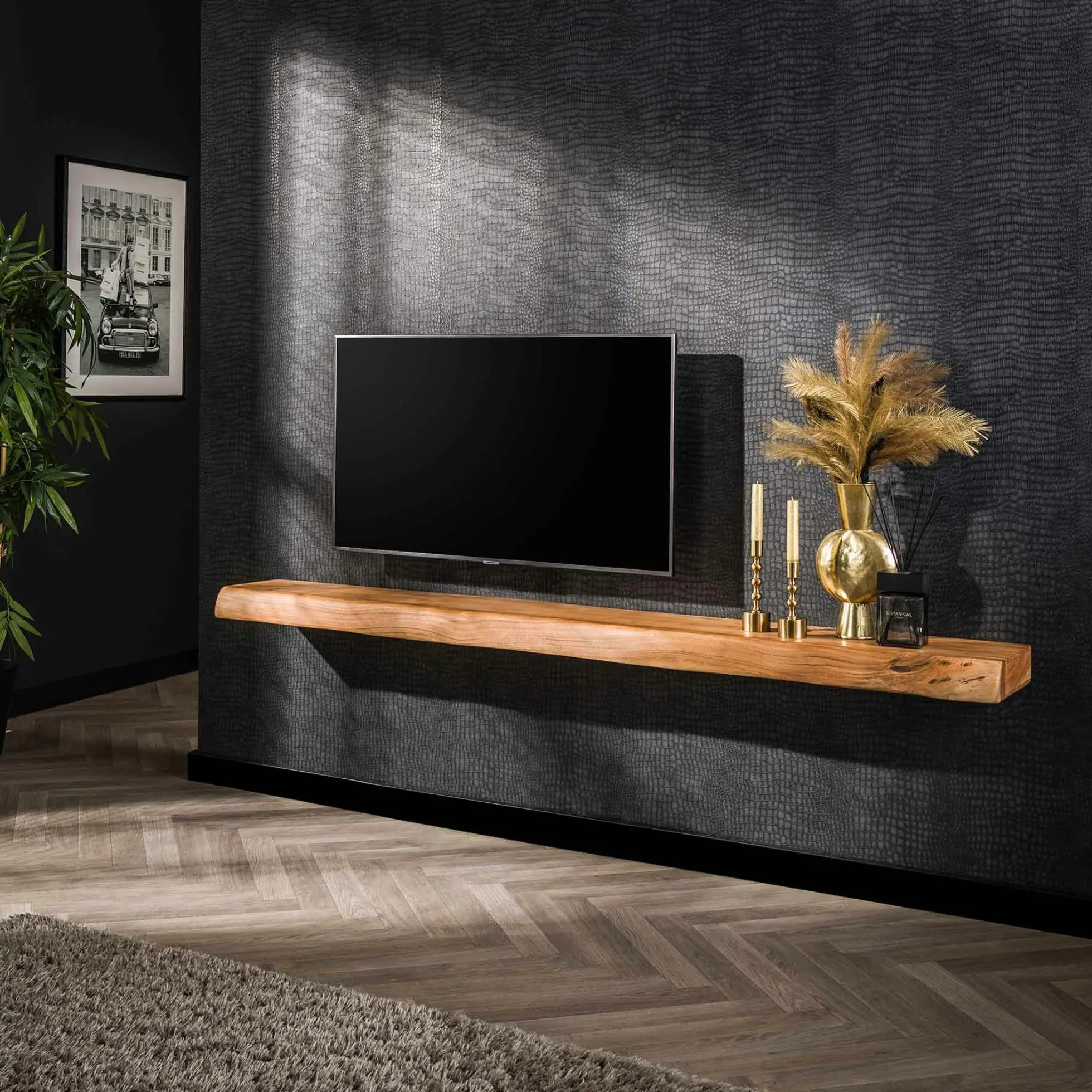 Étagère murale en bois d'acacia épais 2 m MELBOURNE