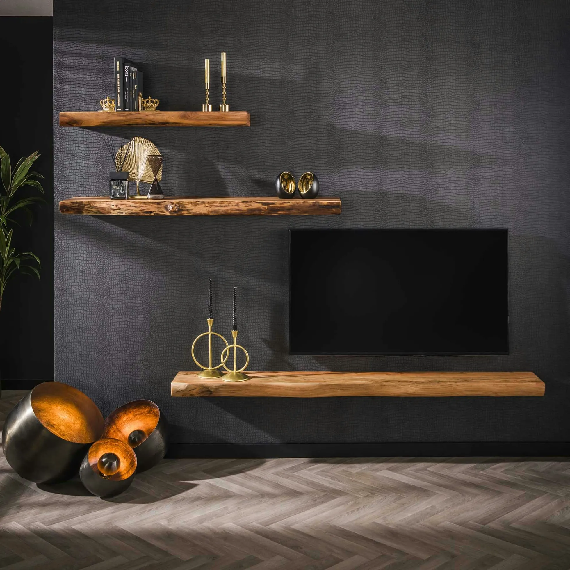 Étagère murale en bois d'acacia épais 150 cm MELBOURNE
