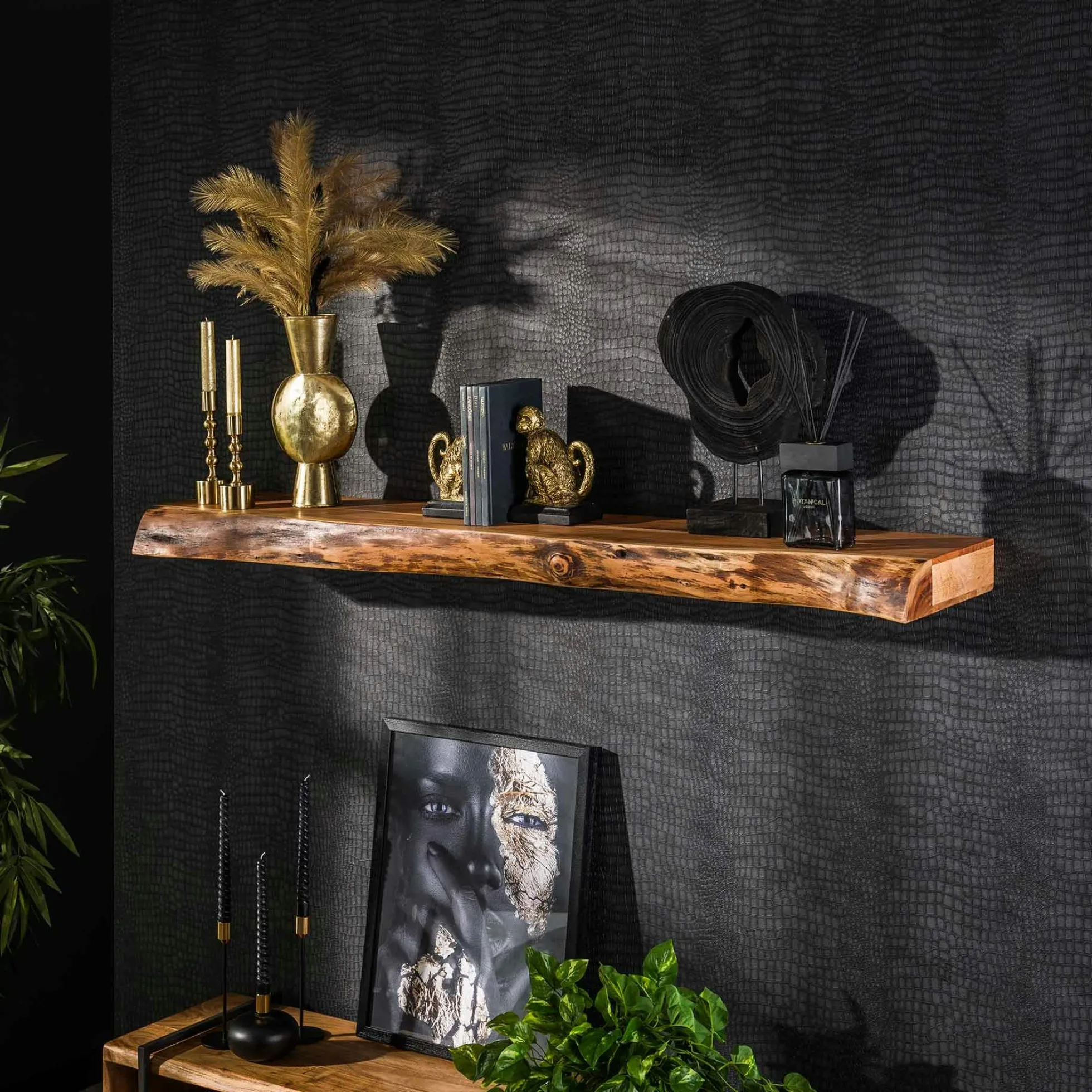 Étagère murale en bois d'acacia épais 150 cm MELBOURNE