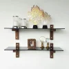 Étagère murale en verre fumé - supports bois foncé (lot de 2) LHASA