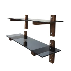 Étagère murale en verre fumé - supports bois foncé (lot de 2) LHASA
