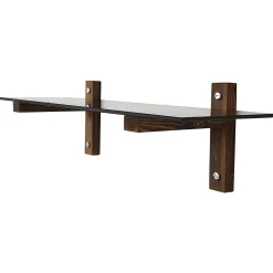Étagère murale en verre fumé - supports bois foncé LHASA