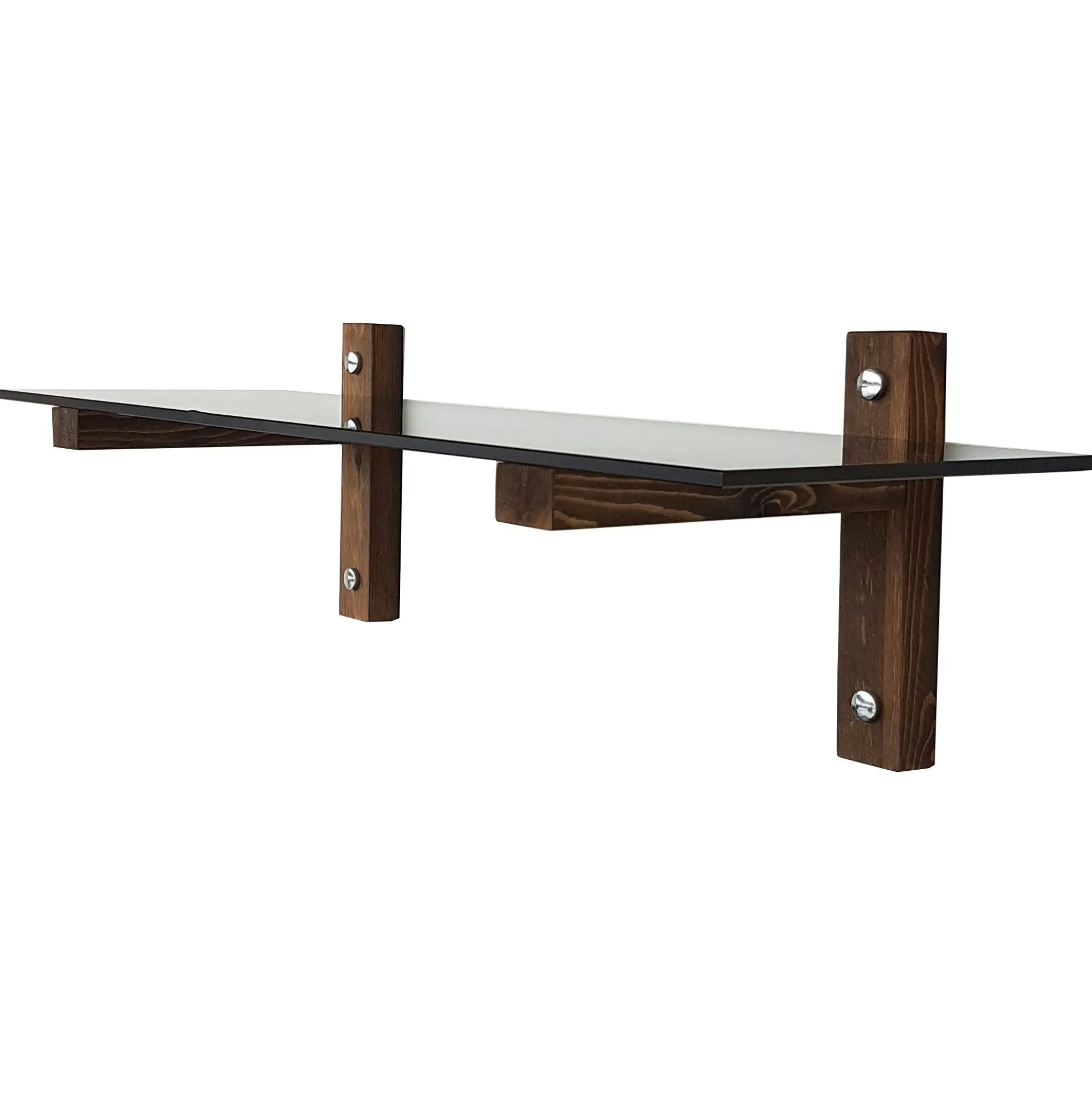 Étagère murale en verre fumé - supports bois foncé LHASA