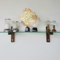 Étagère murale en verre - supports bois foncé LHASA