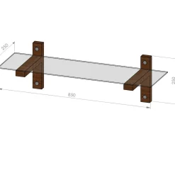 Étagère murale en verre - supports bois foncé LHASA