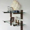 Étagère murale en verre - supports bois foncé (lot de 2) LHASA