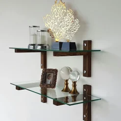 Étagère murale en verre - supports bois foncé (lot de 2) LHASA